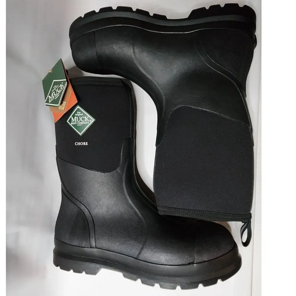 Muck Boot Chore Classic Mid Men’s Size 12 Black Waterproof Work Boots